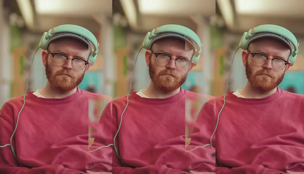 Noah Lefgren performing in a lo-fi music video for Baby Baby Tell Me Please